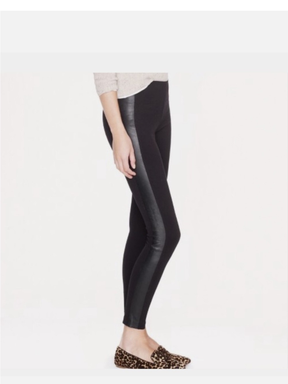 J. Crew Black Leggings with Faux-Leather Side Stripe